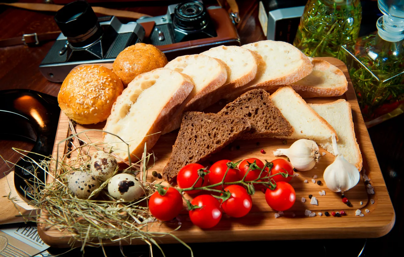 Фото обои хлеб, помидоры, ассорти