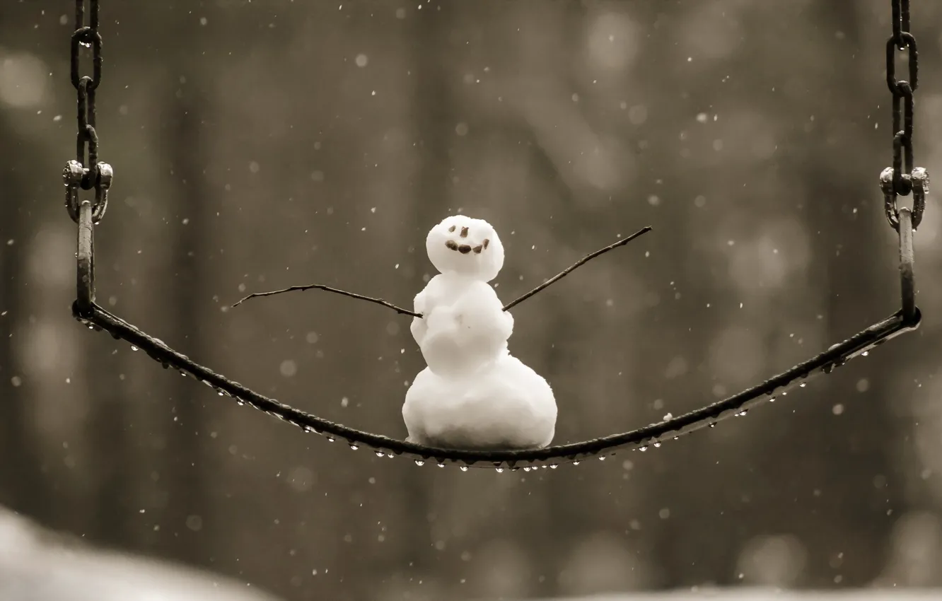 Фото обои зима, качели, снеговик