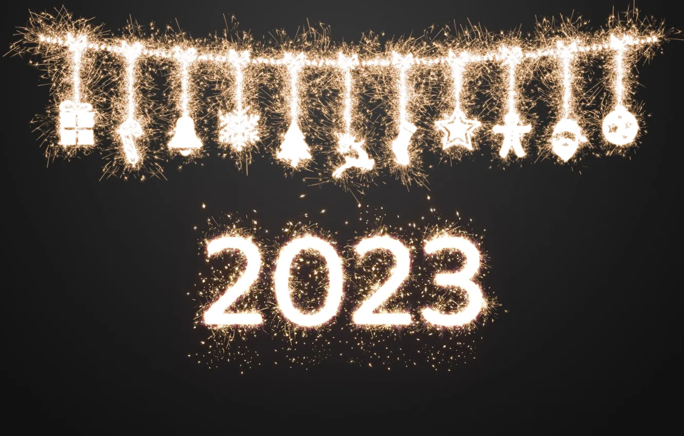 Фото обои золото, Новый Год, цифры, golden, happy, New Year, fireworks, sparkle