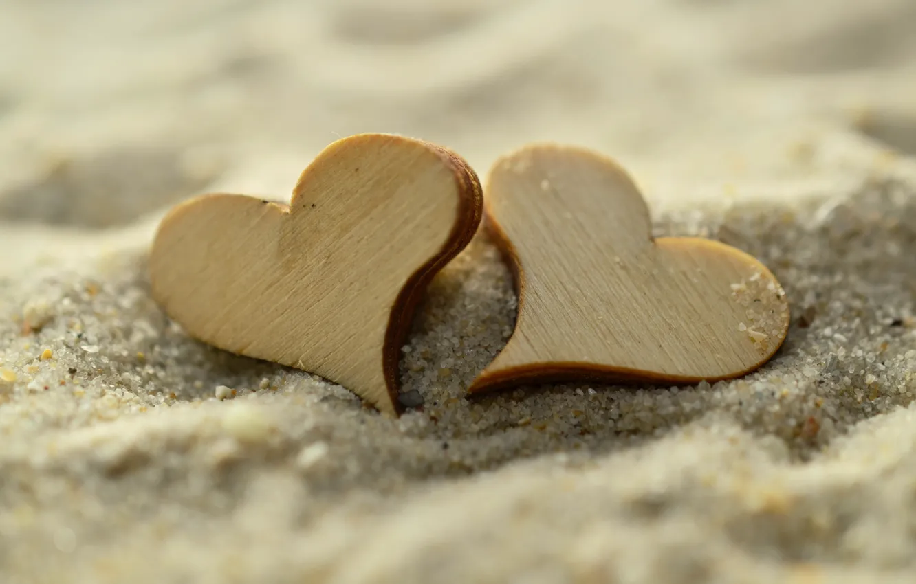 Фото обои песок, макро, сердечки, фигурки