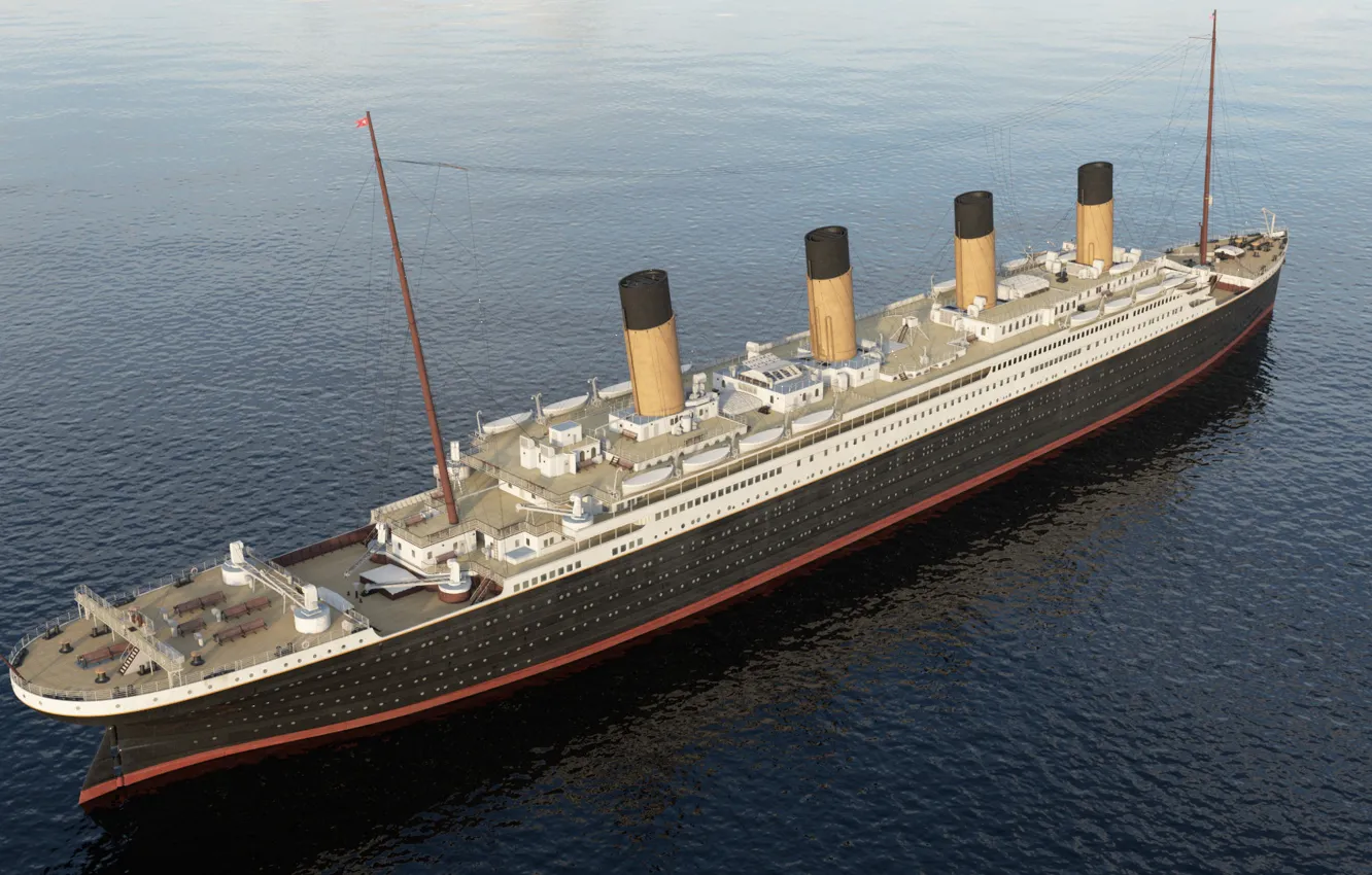 Фото обои Океан, Титаник, Судно, Titanic, Рендеринг, RMS Titanic, Круизный лайнер, White Star Line