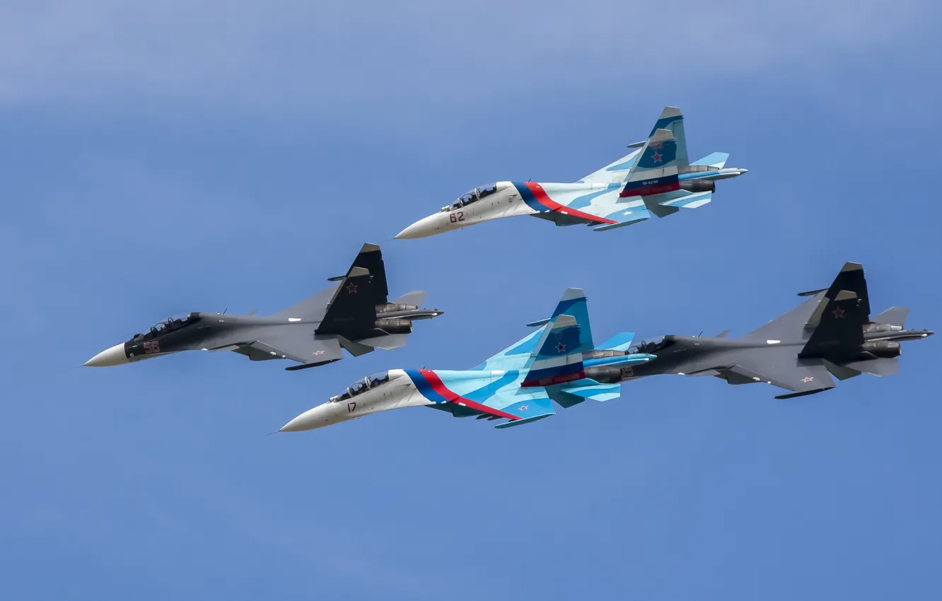 Фото обои полет, истребители, строй, Су-27, Су-30