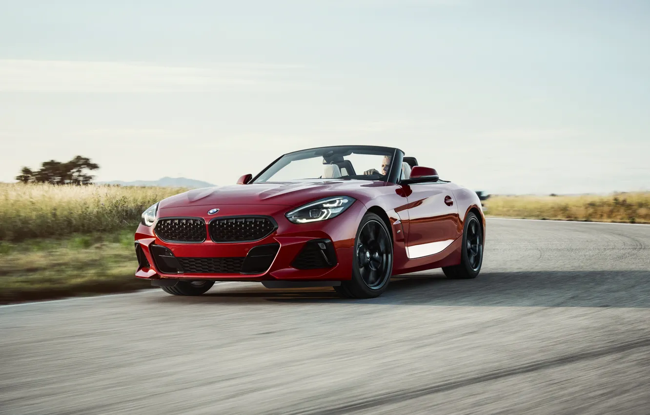 Фото обои асфальт, красный, скорость, BMW, родстер, BMW Z4, First Edition, M40i