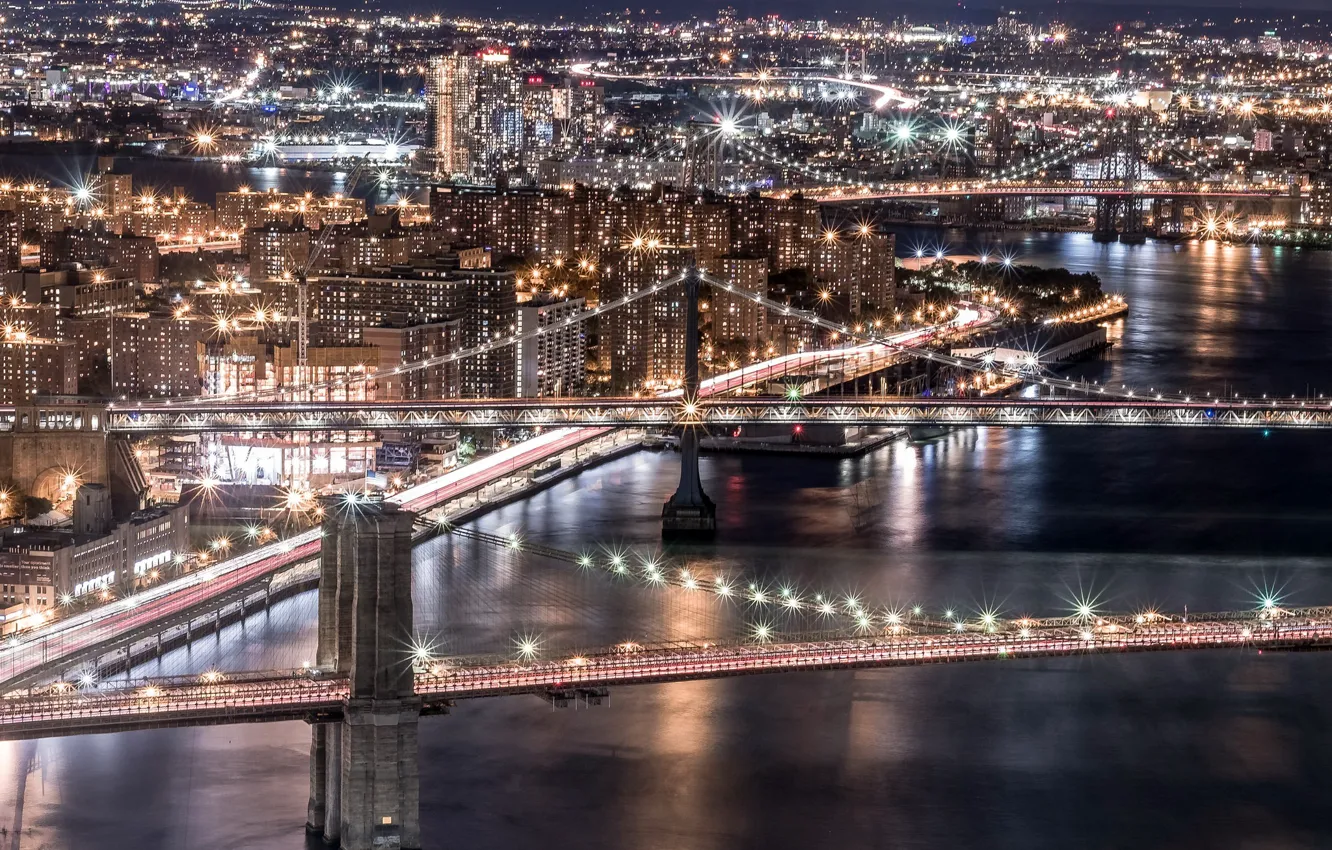 Фото обои Brooklyn, Manhattan, Williamsburg Bridges