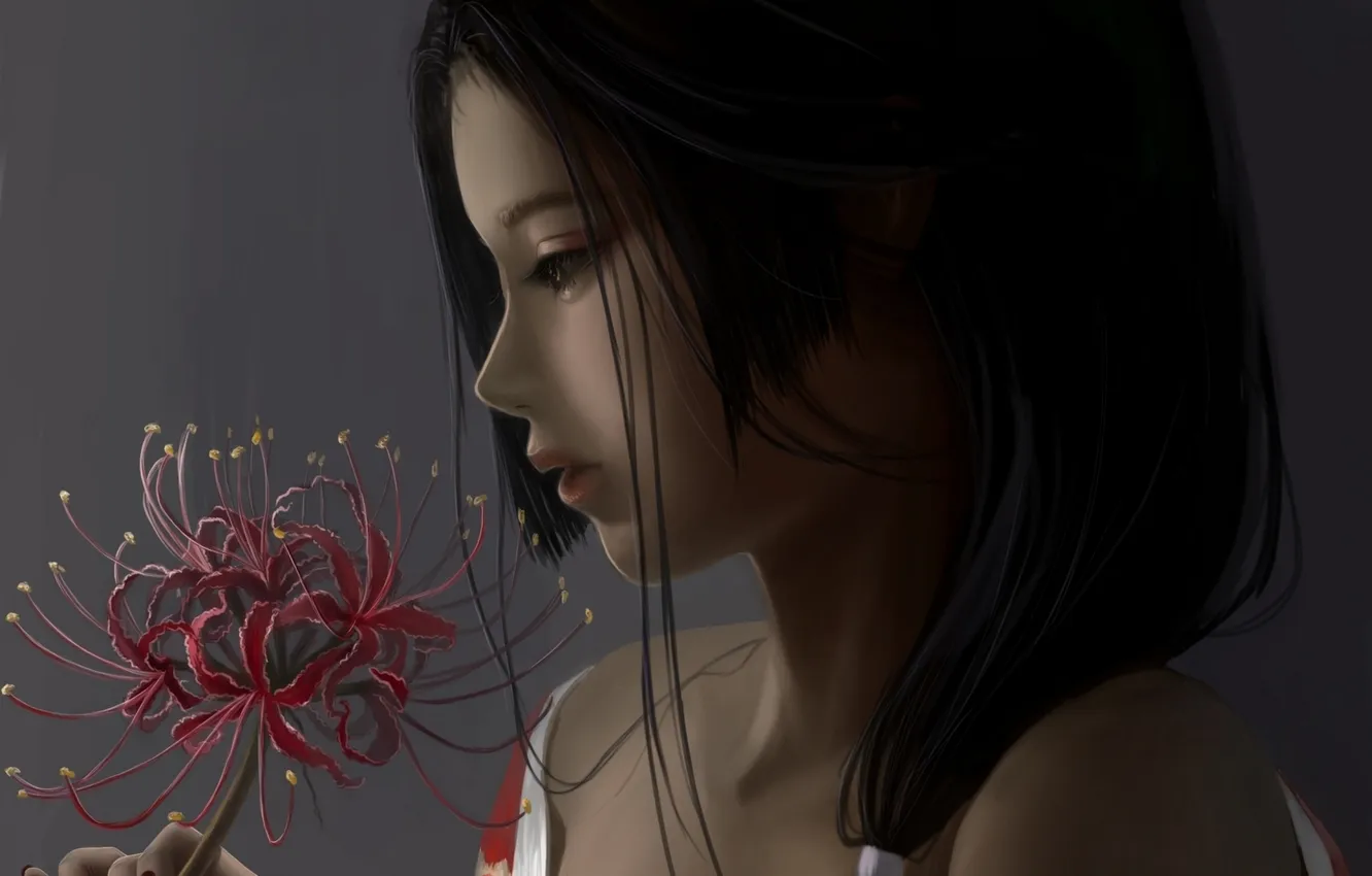 Фото обои цветок, девушка, аниме, арт, профиль, sigma