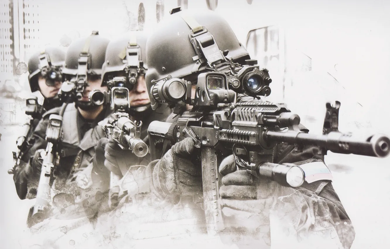 Фото обои автомат, солдаты, шлем, Россия, бойцы, спецназ, ФСБ, группа А