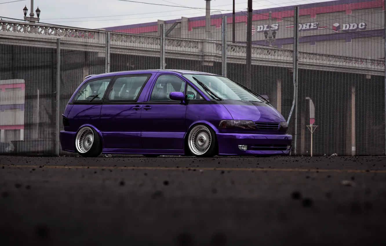 Фото обои Toyota, Bridge, Violet, Stance, Previa, Toyota Previa
