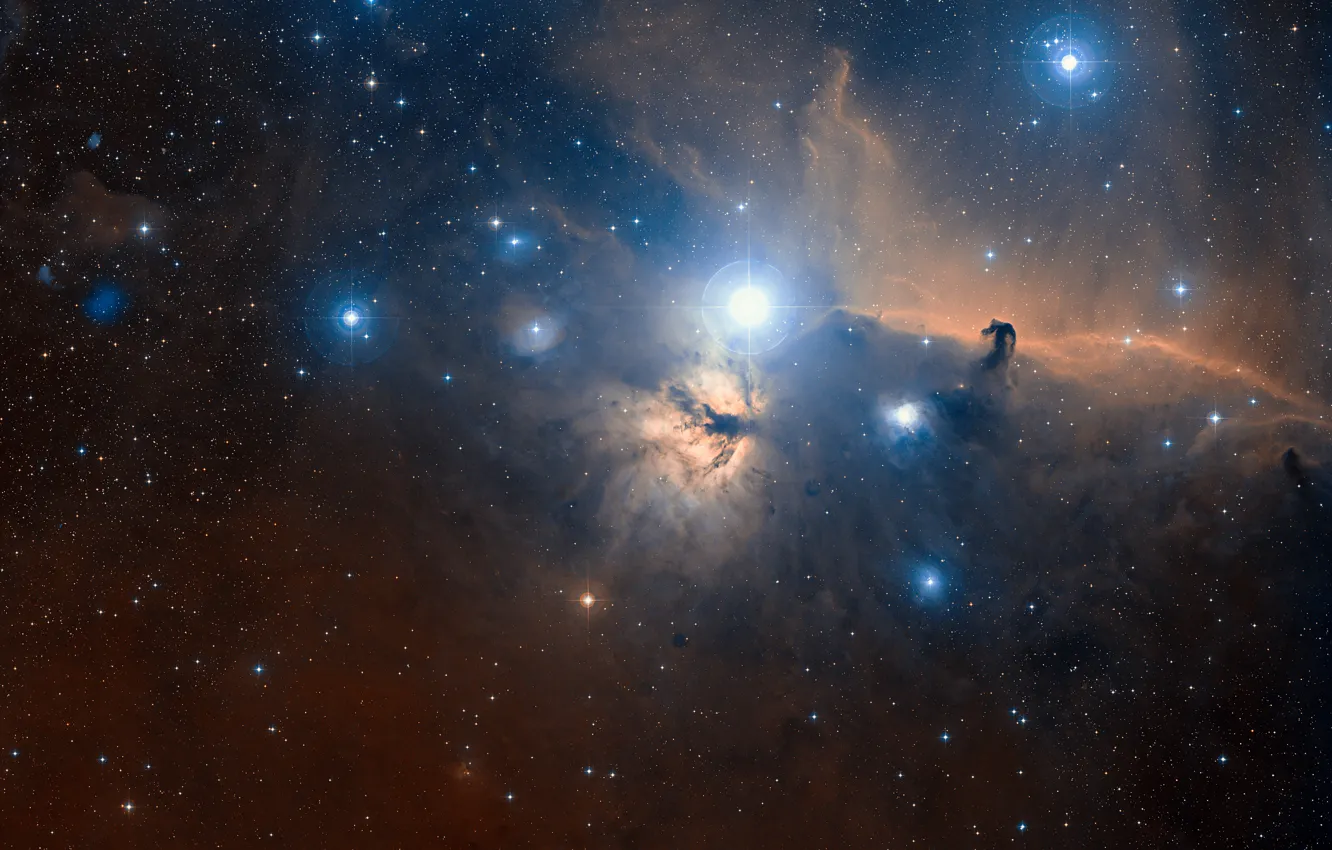Фото обои звезды, туманность, Пламя, созвездие, Орион, Конская голова