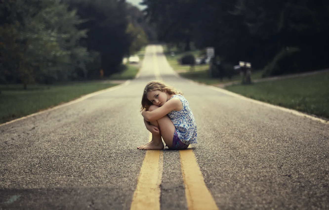 Фото обои дорога, настроение, девочка