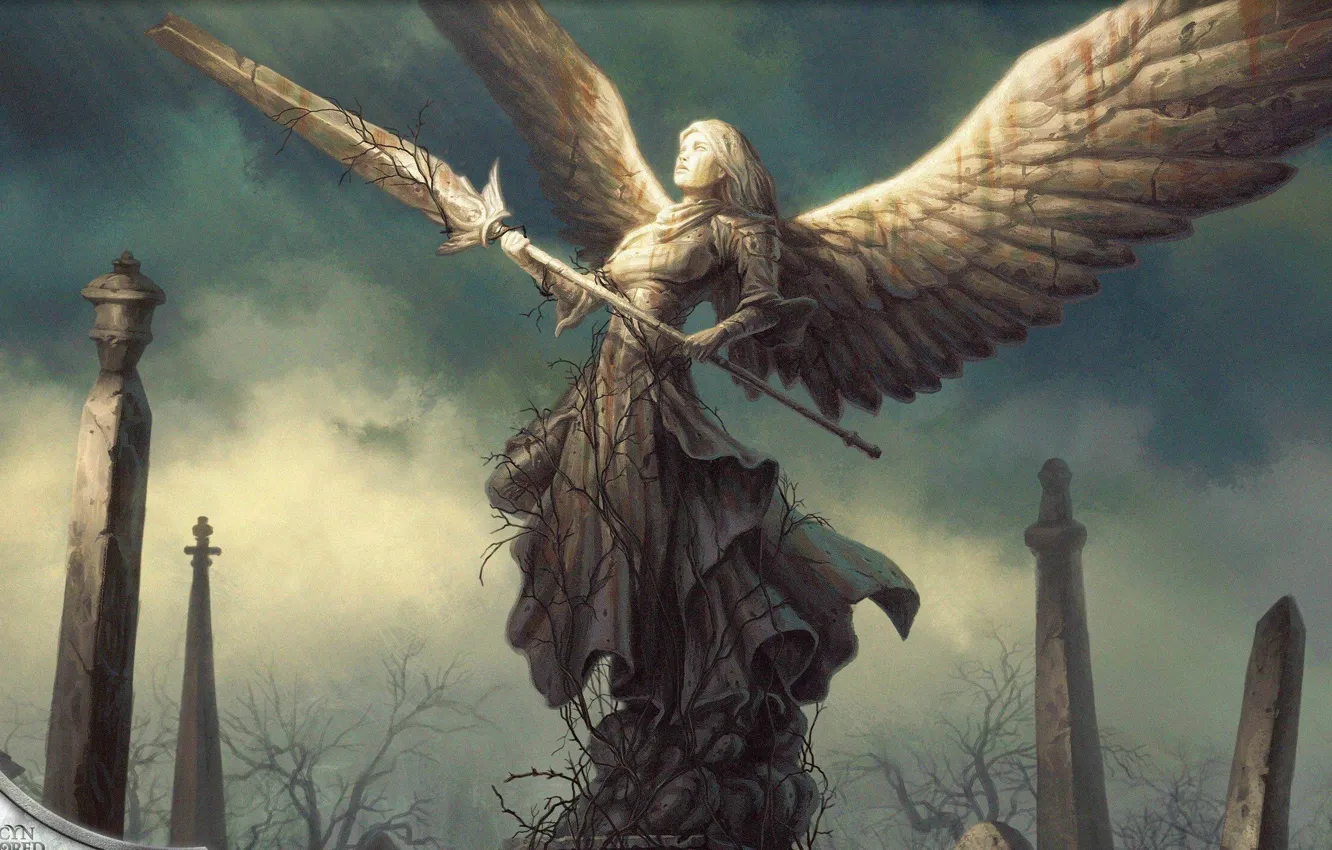 Фото обои angel, Magic, warrior, statue, spear, MTG, tenshi, sacred warrior