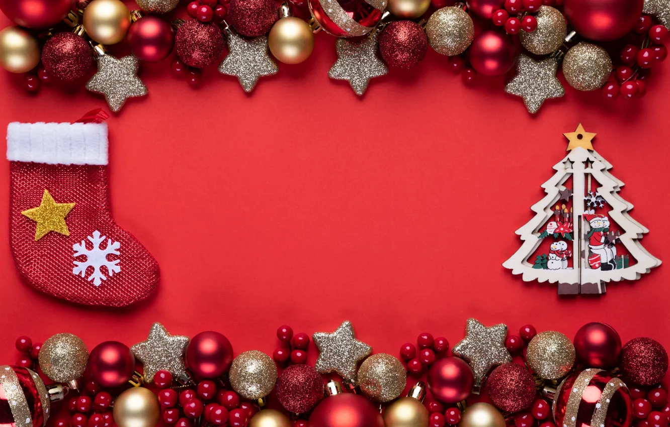 Фото обои украшения, шары, Рождество, Новый год, red, christmas, new year, balls