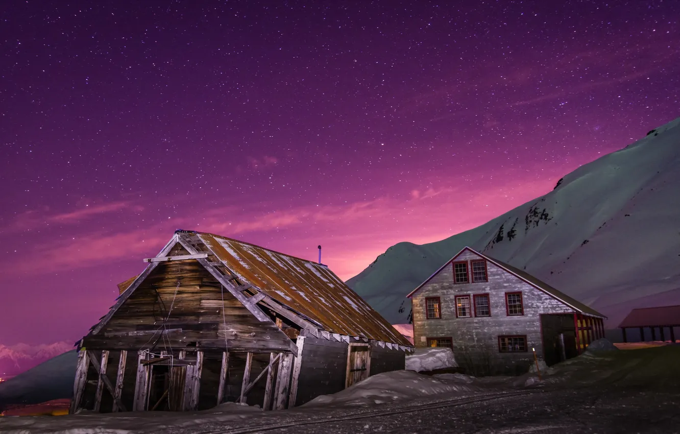 Фото обои night, alaska, cabin, mine