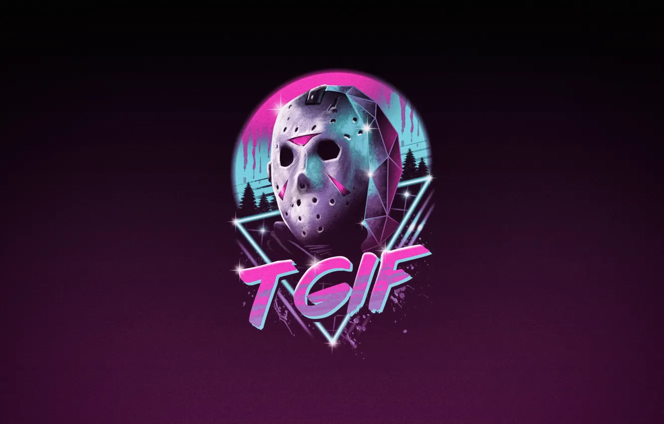 Фото обои Минимализм, Jason Voorhees, Арт, Neon, Джейсон Вурхиз, Jason, Synth, Retrowave