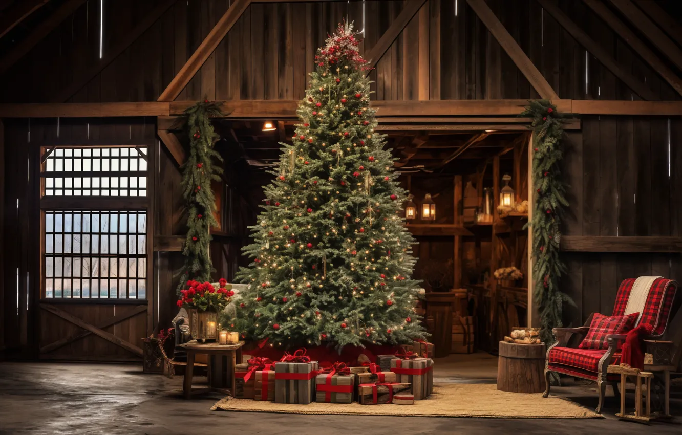 Фото обои украшения, шары, елка, интерьер, Новый Год, Рождество, подарки, new year