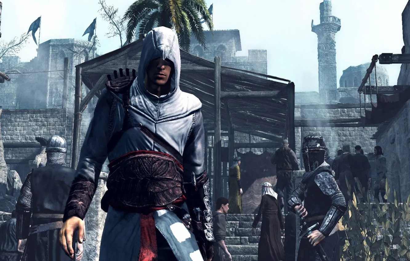 Фото обои небо, пальма, Солдаты, Альтаир, Assassin`s creed