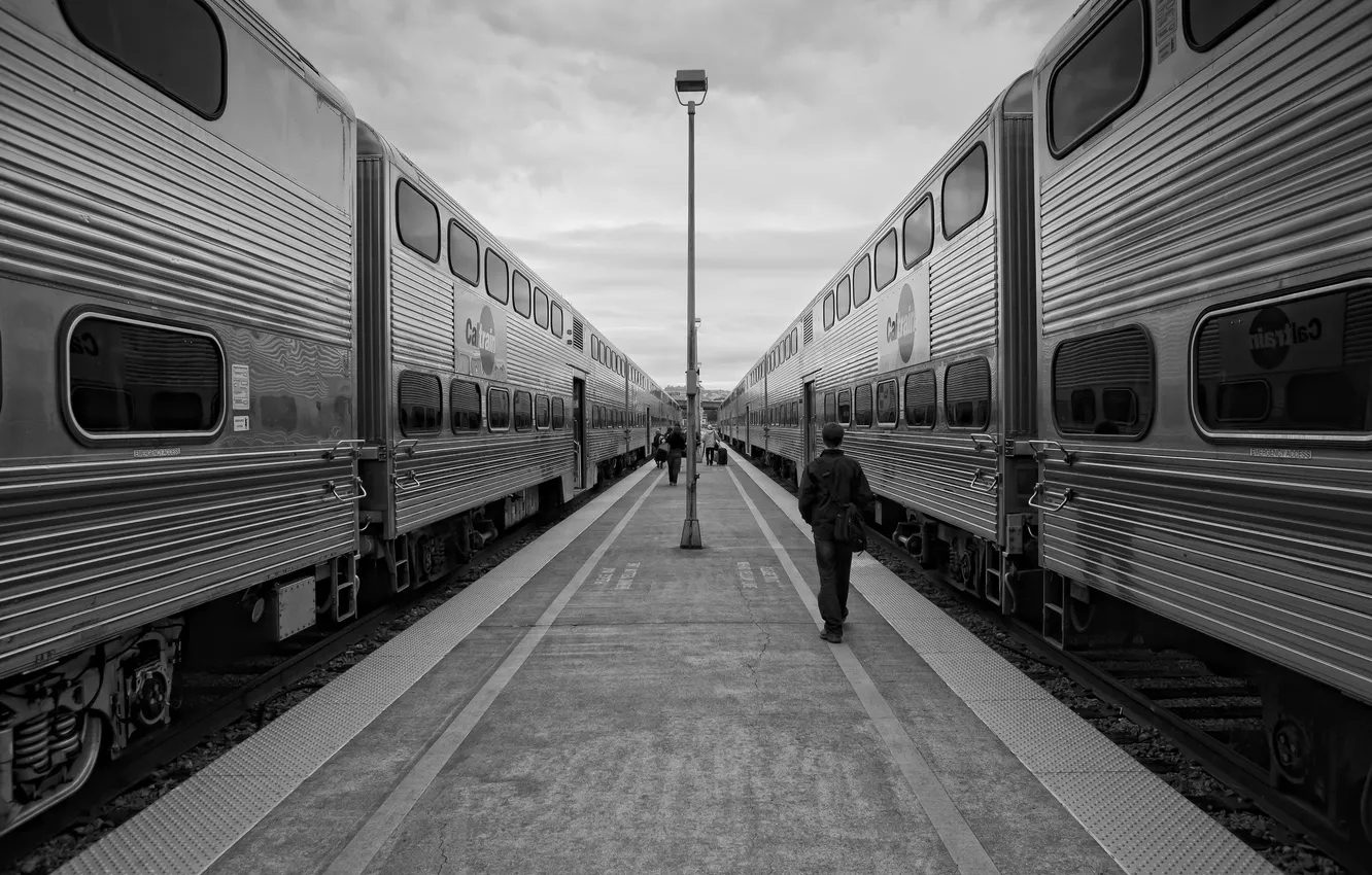Фото обои станция, вагоны, поезда, перон