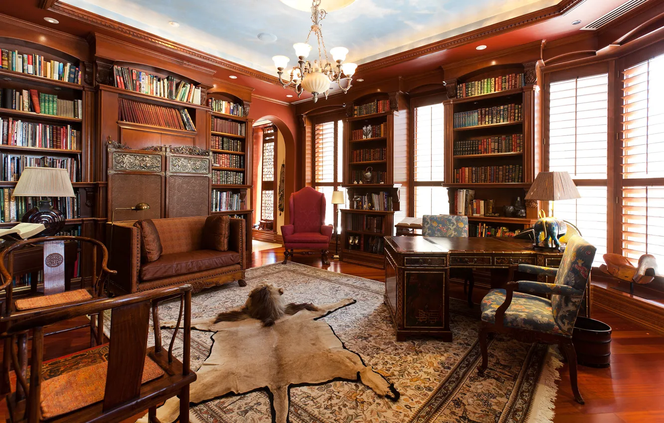 Фото обои design, brown, wooden, leather, home, luxury, library