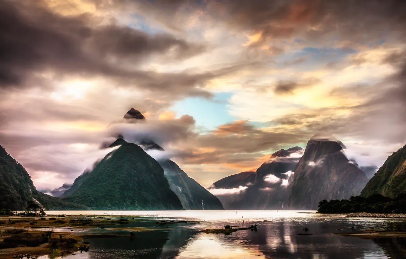 Фото обои облака, горы, озеро, Новая Зеландия, New Zealand, mountains, clouds, lake