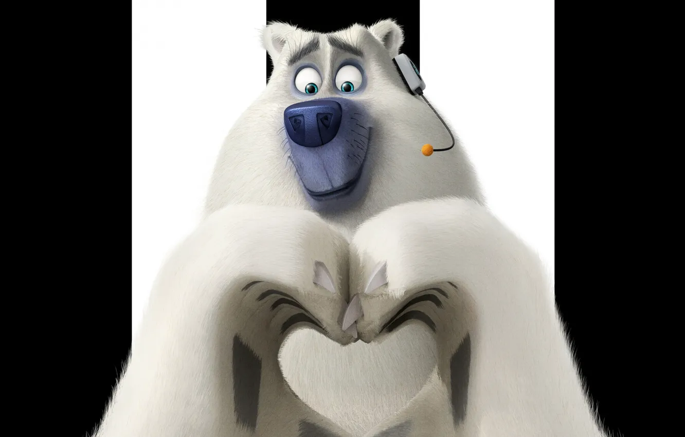 Фото обои white, soldier, bear, heart, cartoon, animal, polar bear, fur