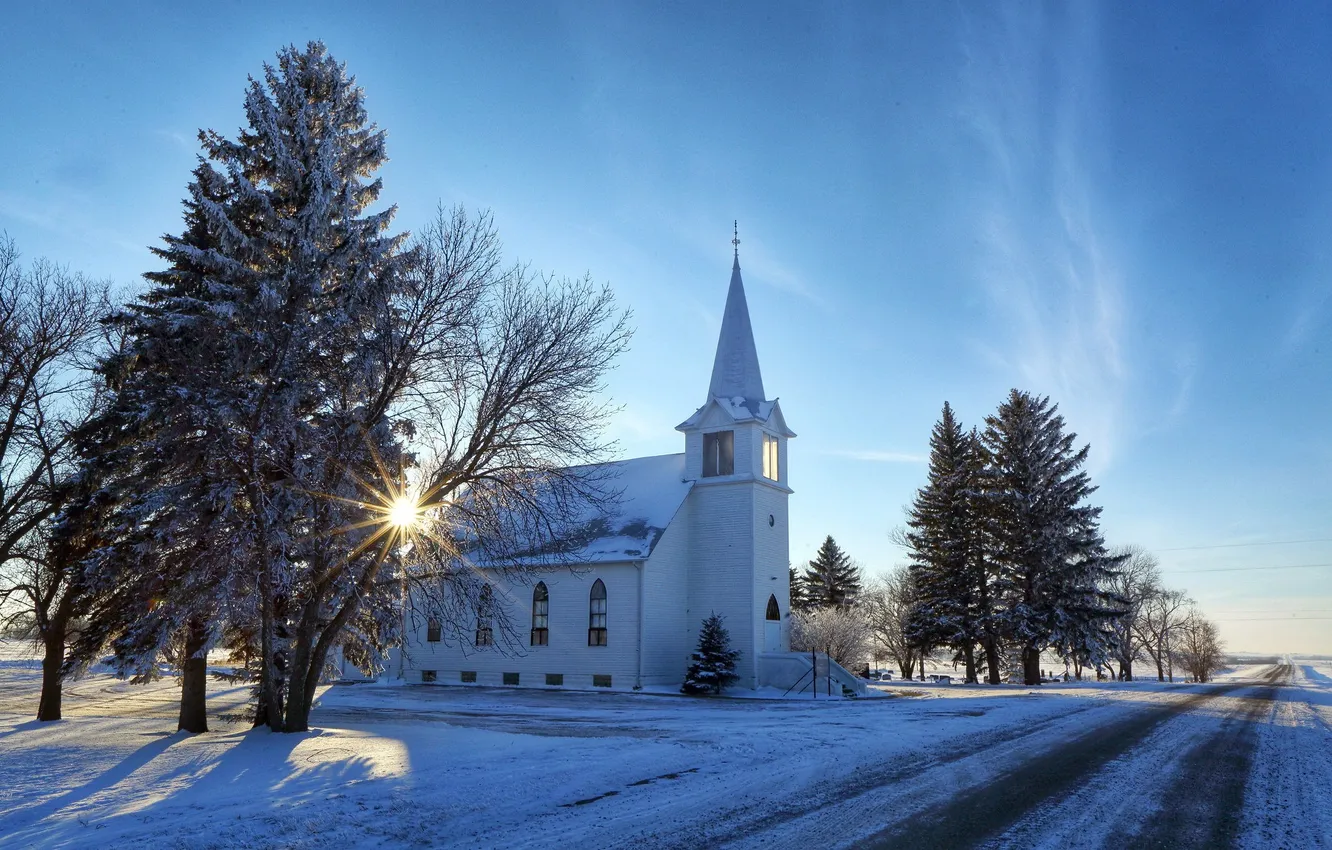 Фото обои North Dakota, Grandfield Lutheran Church, Eddy County