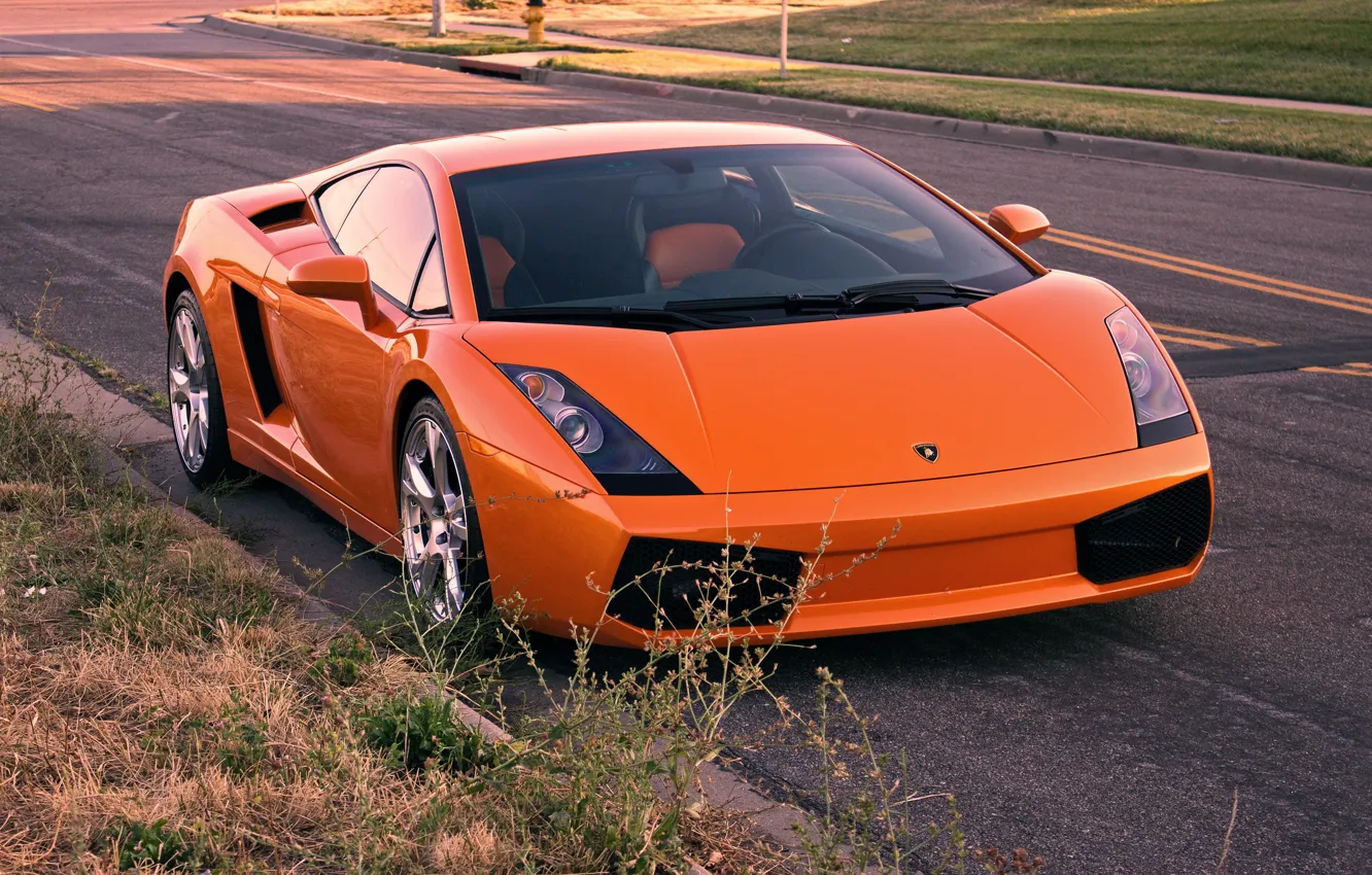 Фото обои дорога, оранжевый, gallardo, lamborghini, вид спереди, orange, ламборгини, галлардо