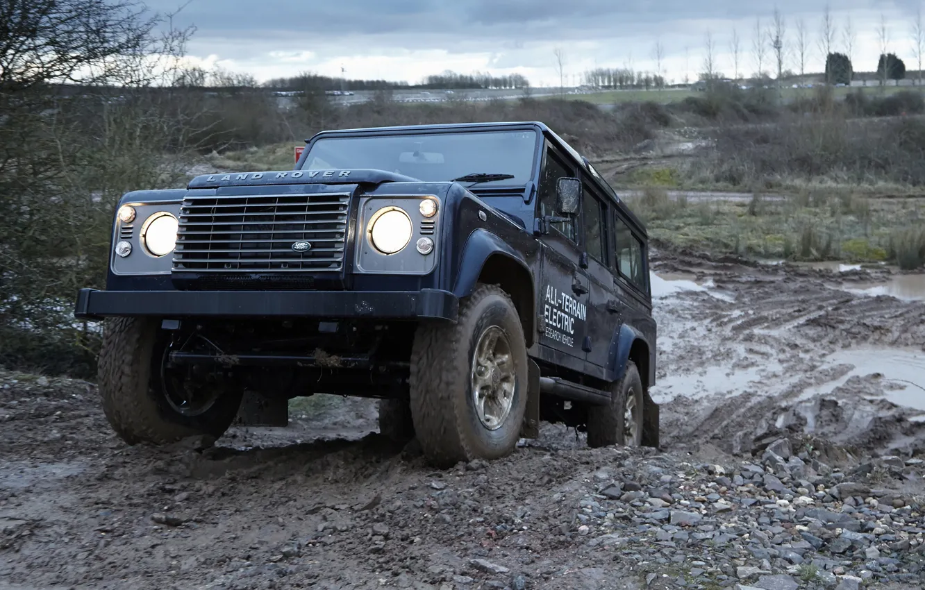 Фото обои прототип, Land Rover, полигон, Defender, 2013, All-terrain Electric Research Vehicle