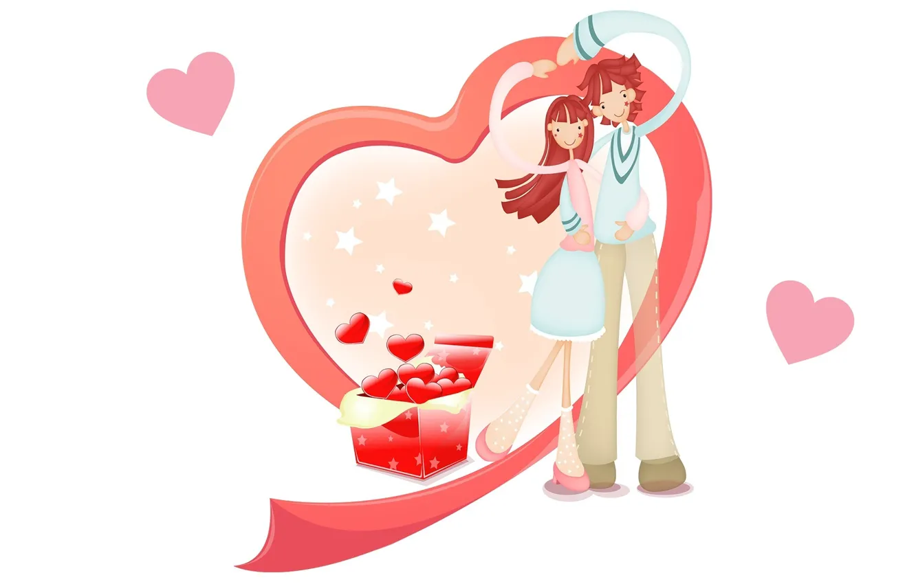Фото обои настроение, праздник, сердце, арт, двое, День Святого Валентина