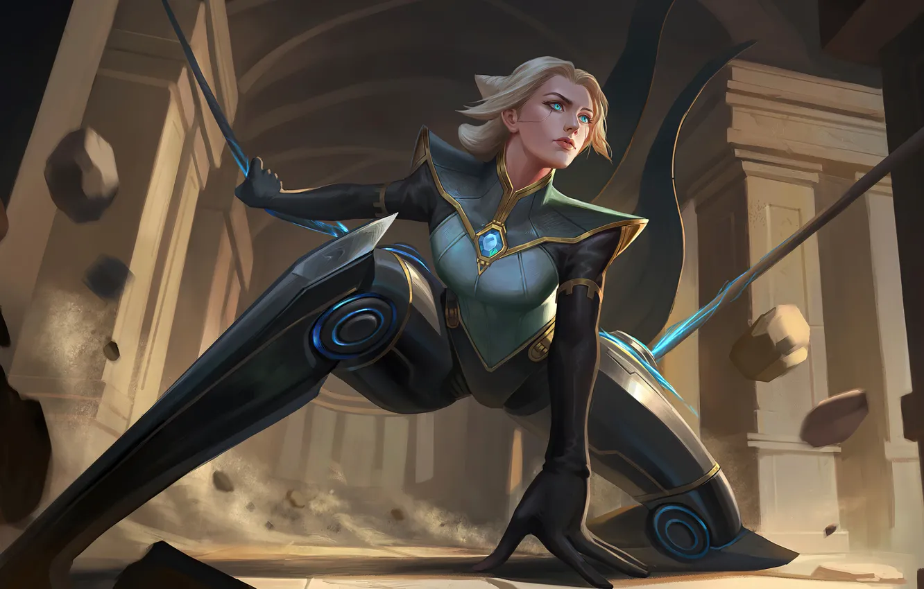 Фото обои блондинка, lol, league of Legends, camille, игровой персонаж, девушка art, стальная тень