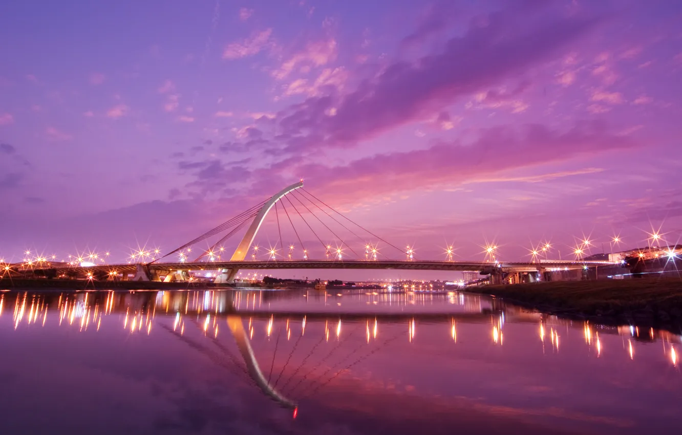 Фото обои закат, мост, тайвань