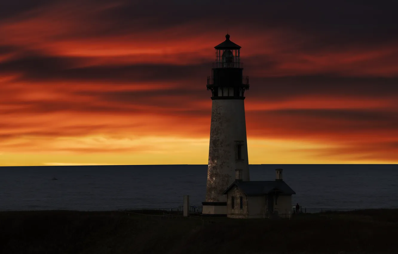 Фото обои море, ночь, Oregon, Yaquina Head Lighthouse