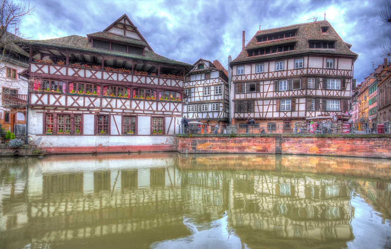 Фото обои Франция, дома, hdr, канал, Страсбург