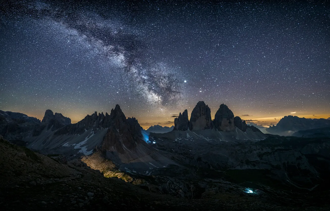 Фото обои звезды, горы, Италия, Млечный Путь, Italy, mountains, stars, Milky Way
