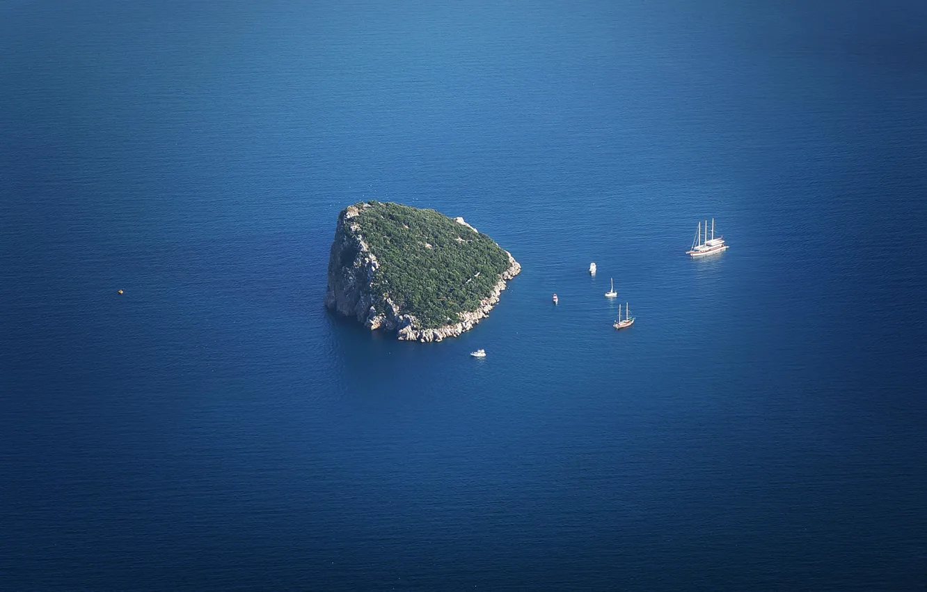 Фото обои океан, остров, корабли, панорамма