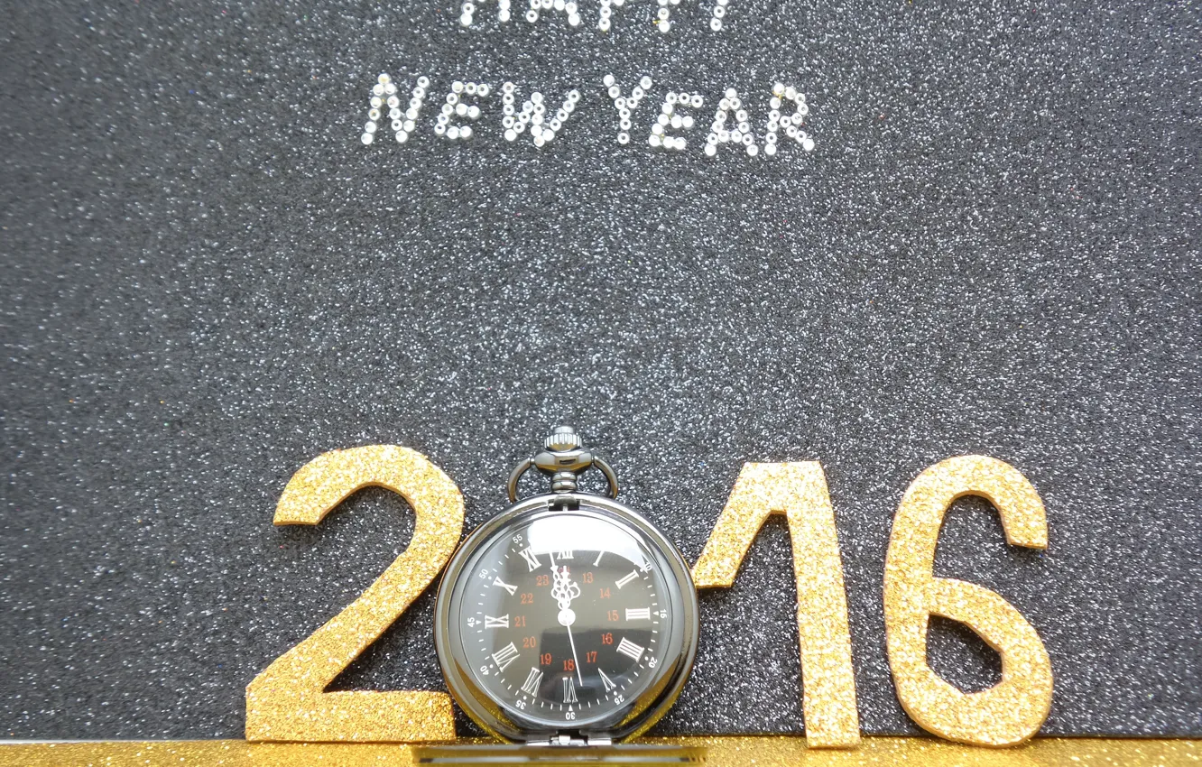Фото обои часы, Новый Год, цифры, golden, New Year, Happy, glitter, 2016