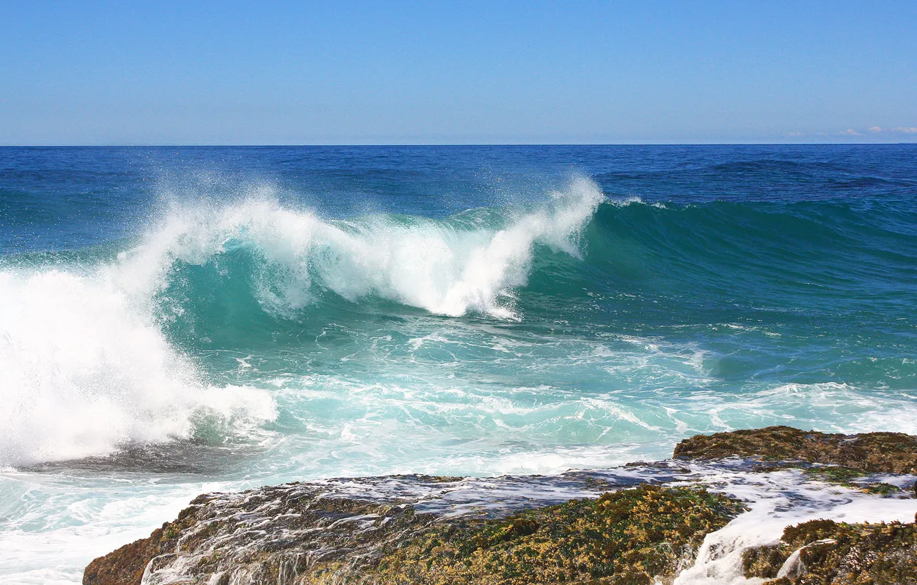 Фото обои море, волны, брызги, камни