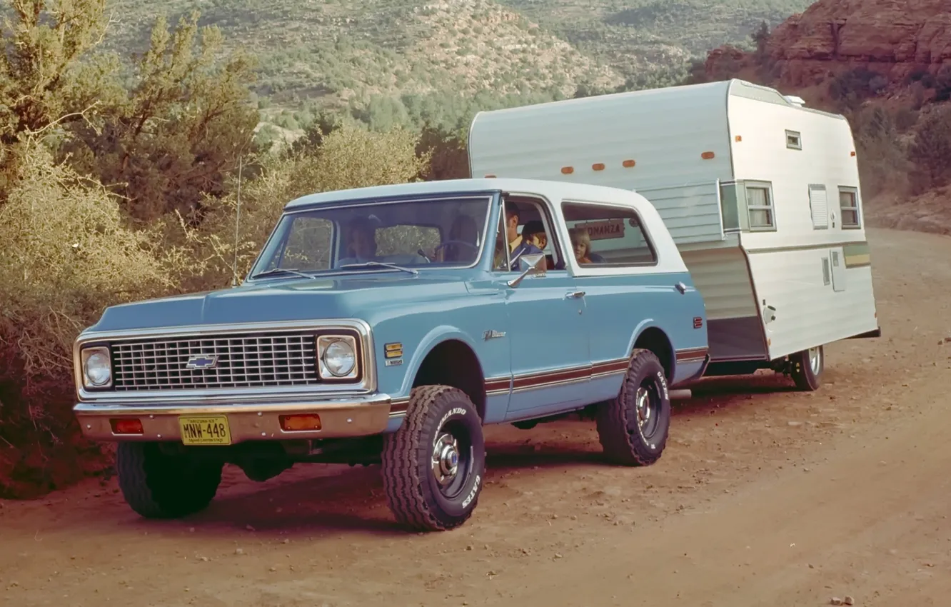 Фото обои фон, Chevrolet, джип, внедорожник, передок, 1972, дом на колёсах, Шевроле.Блэйзер