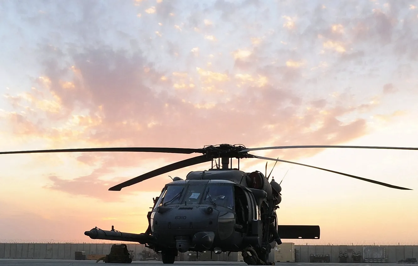 Фото обои небо, закат, вертолёт, лопасти, sh-60, pave hawk, hh-60g, sikorsky