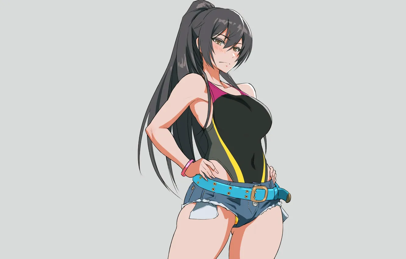 Фото обои girl, sexy, cleavage, shorts, long hair, boobs, anime, beautiful