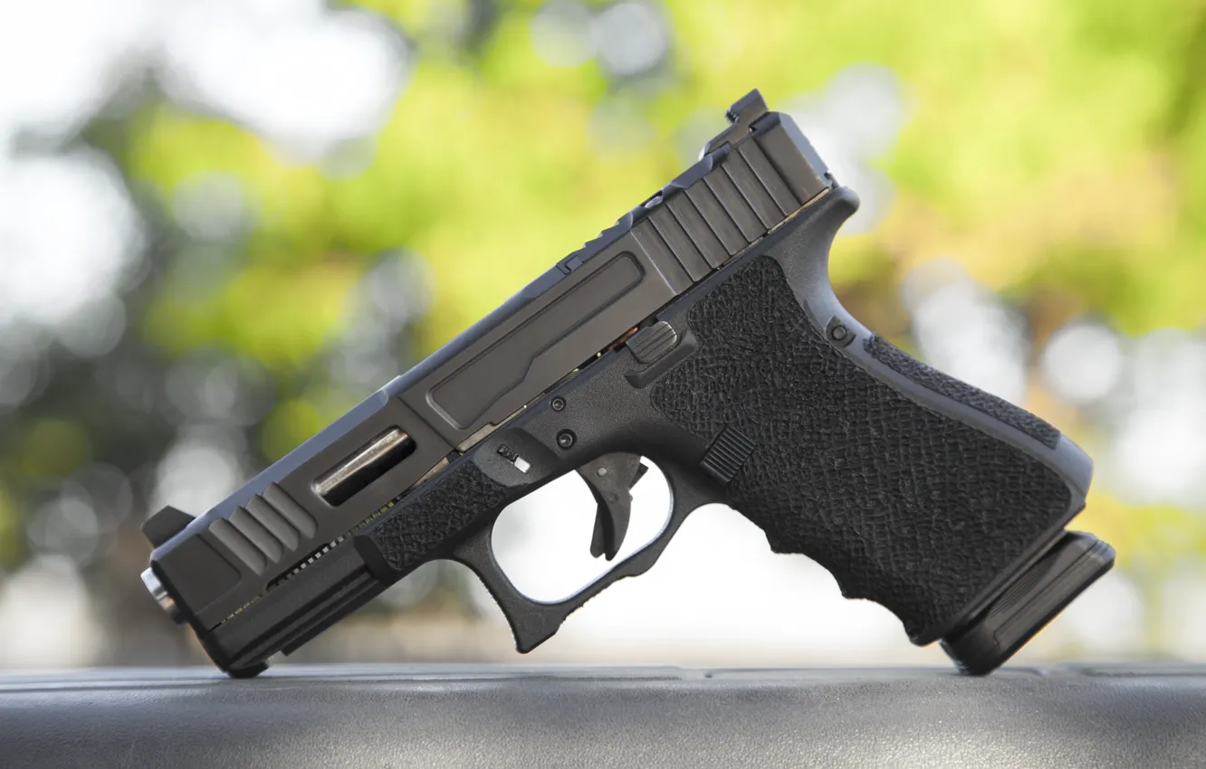 Фото обои макро, пистолет, фон, Glock 19, самозарядный