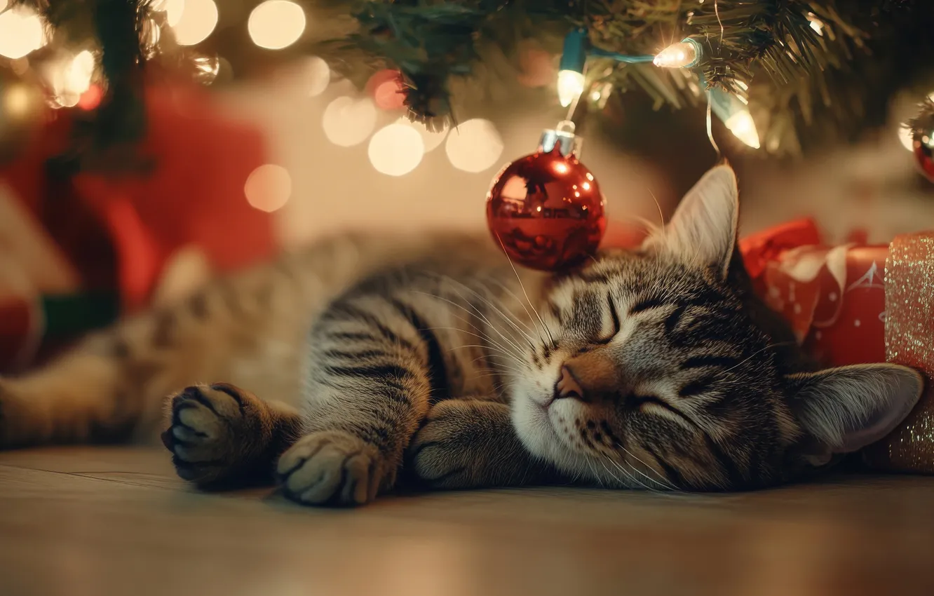Фото обои кошка, кот, ветки, огни, поза, блики, котенок, серый