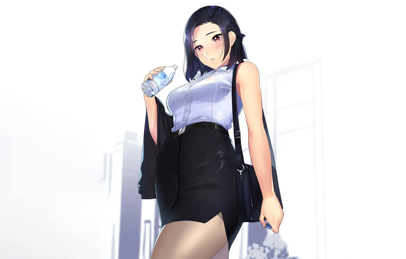Фото обои girl, sexy, boobs, sexy girl, anime, water, beautiful, red eyes