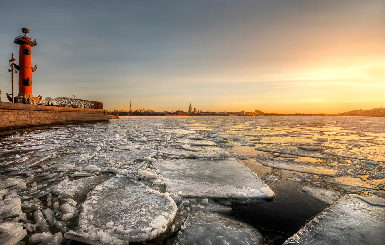 Фото обои весна, утро, Санкт-Петербург, ледоход