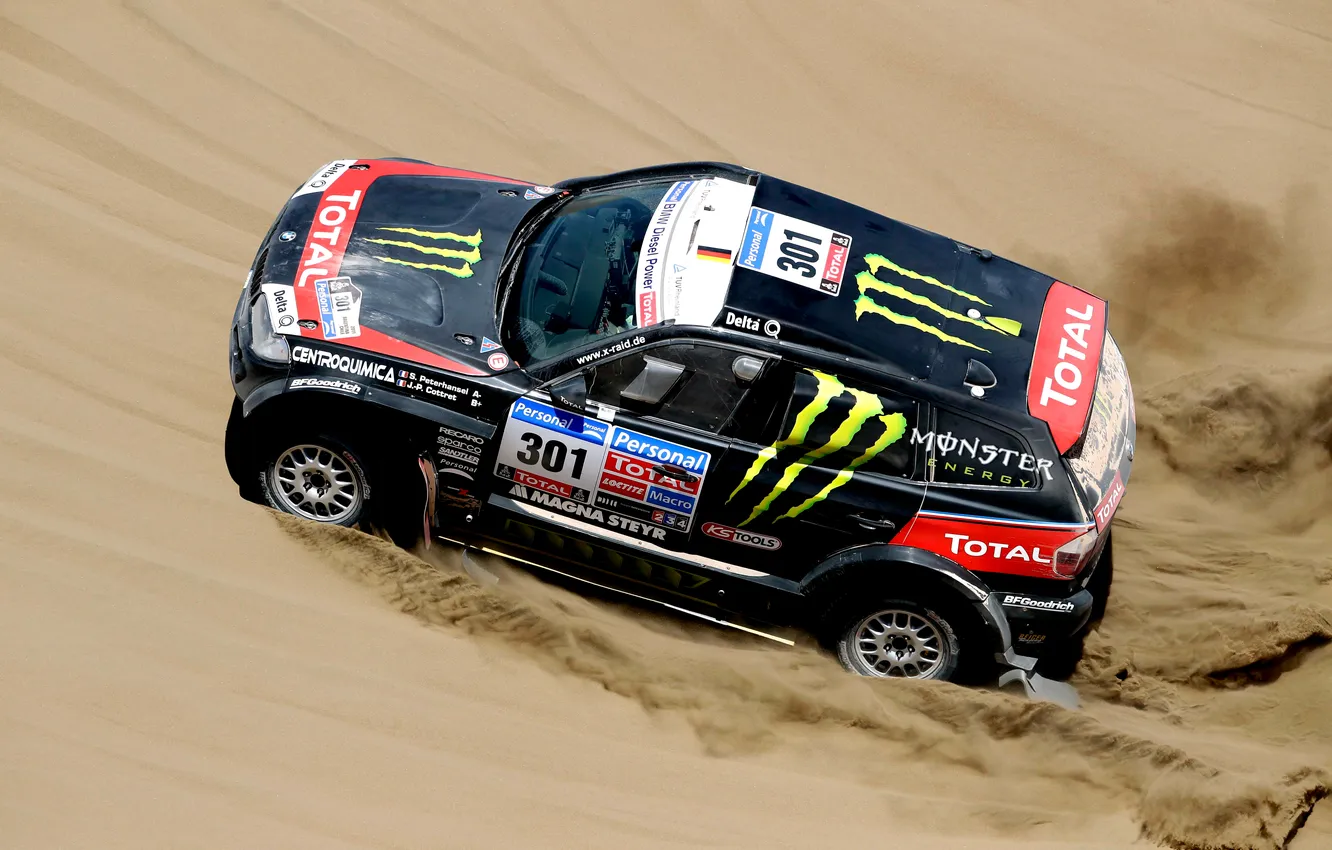 Фото обои песок, Черный, BMW, Пустыня, Машина, Гонка, Джип, Rally