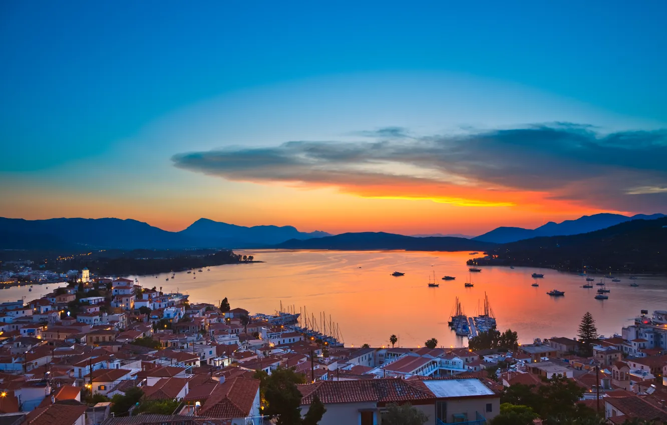 Фото обои city, lights, evening, buildings, homes, Santorini, Oia, Greece