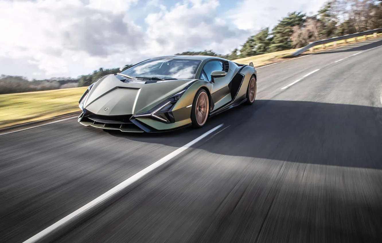 Фото обои Lamborghini, supercar, road, sky, beautiful, speed, lambo, Sian