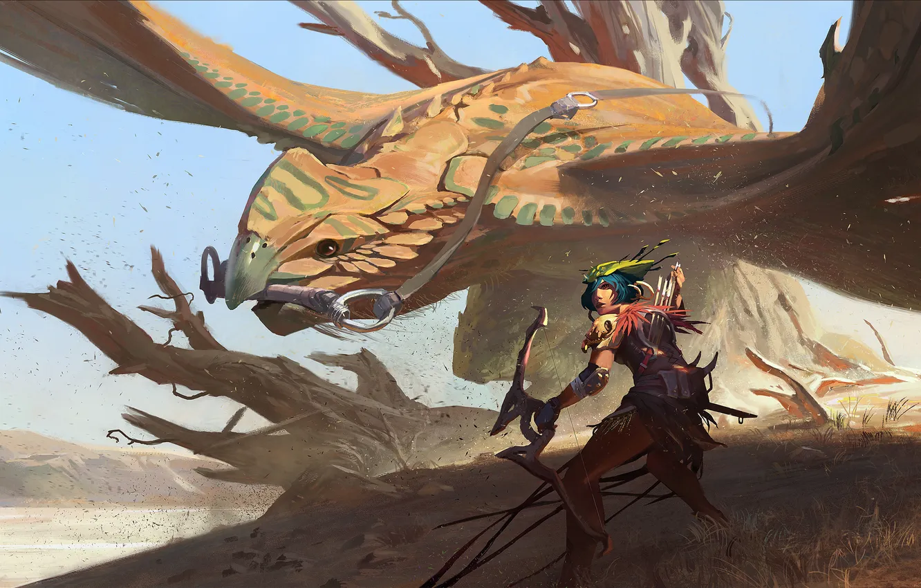 Фото обои bird, bow, arrows, hunter