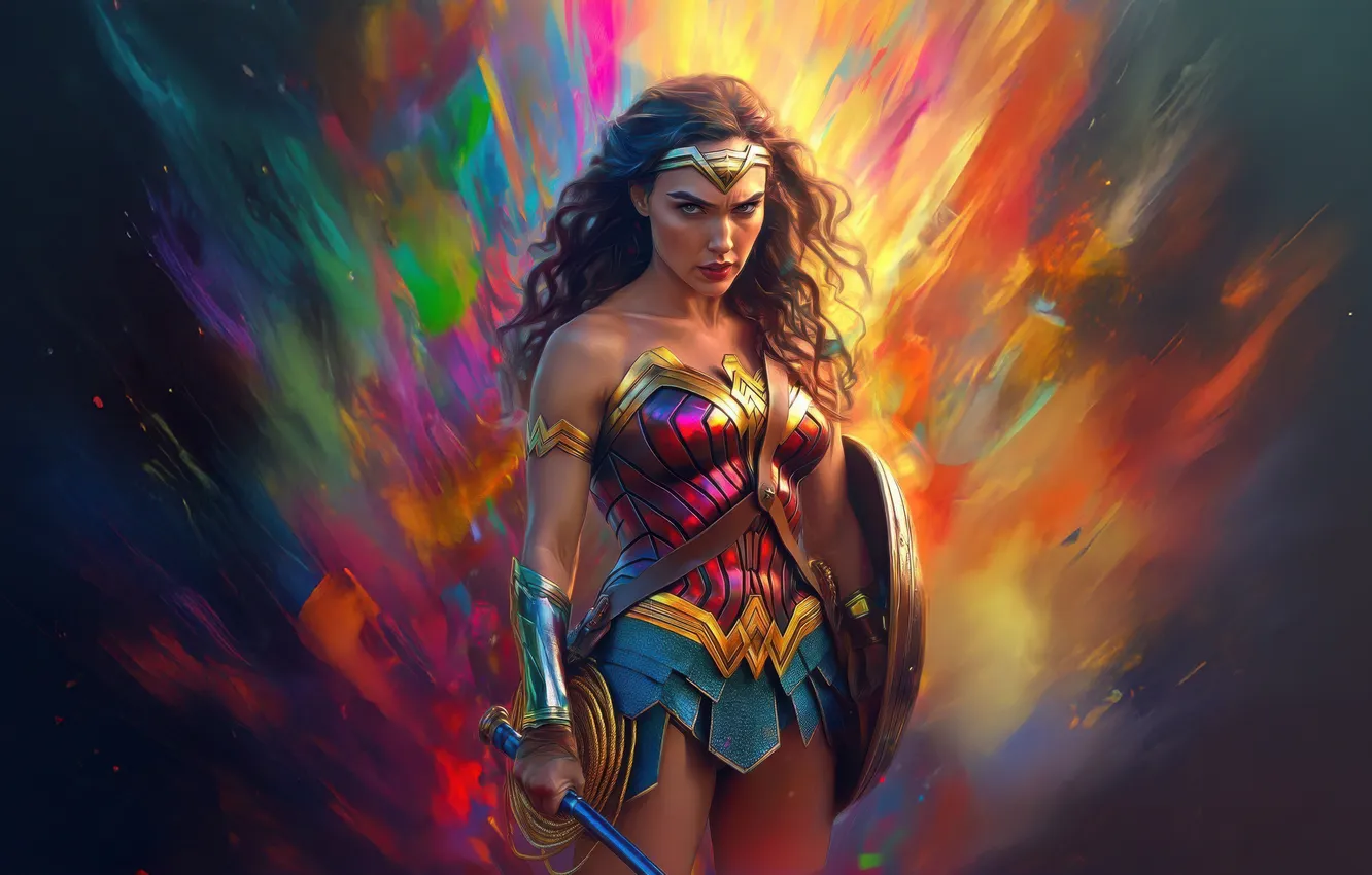 Фото обои фон, брюнетка, арт, красотка, Wonder Woman, комикс, DC Comics, Чудо-женщина