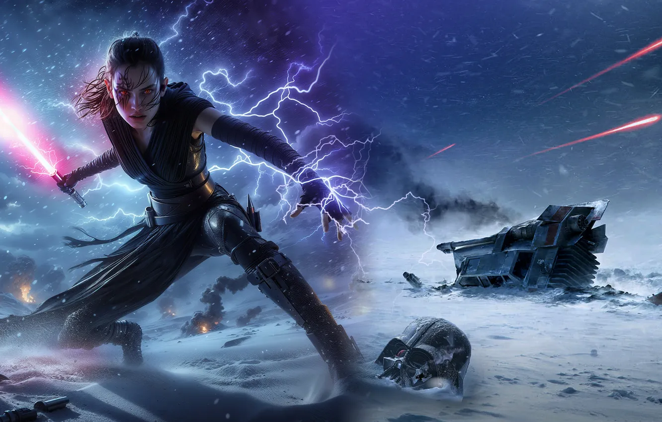Фото обои girl, star wars, fantasy, jedi, laser sword