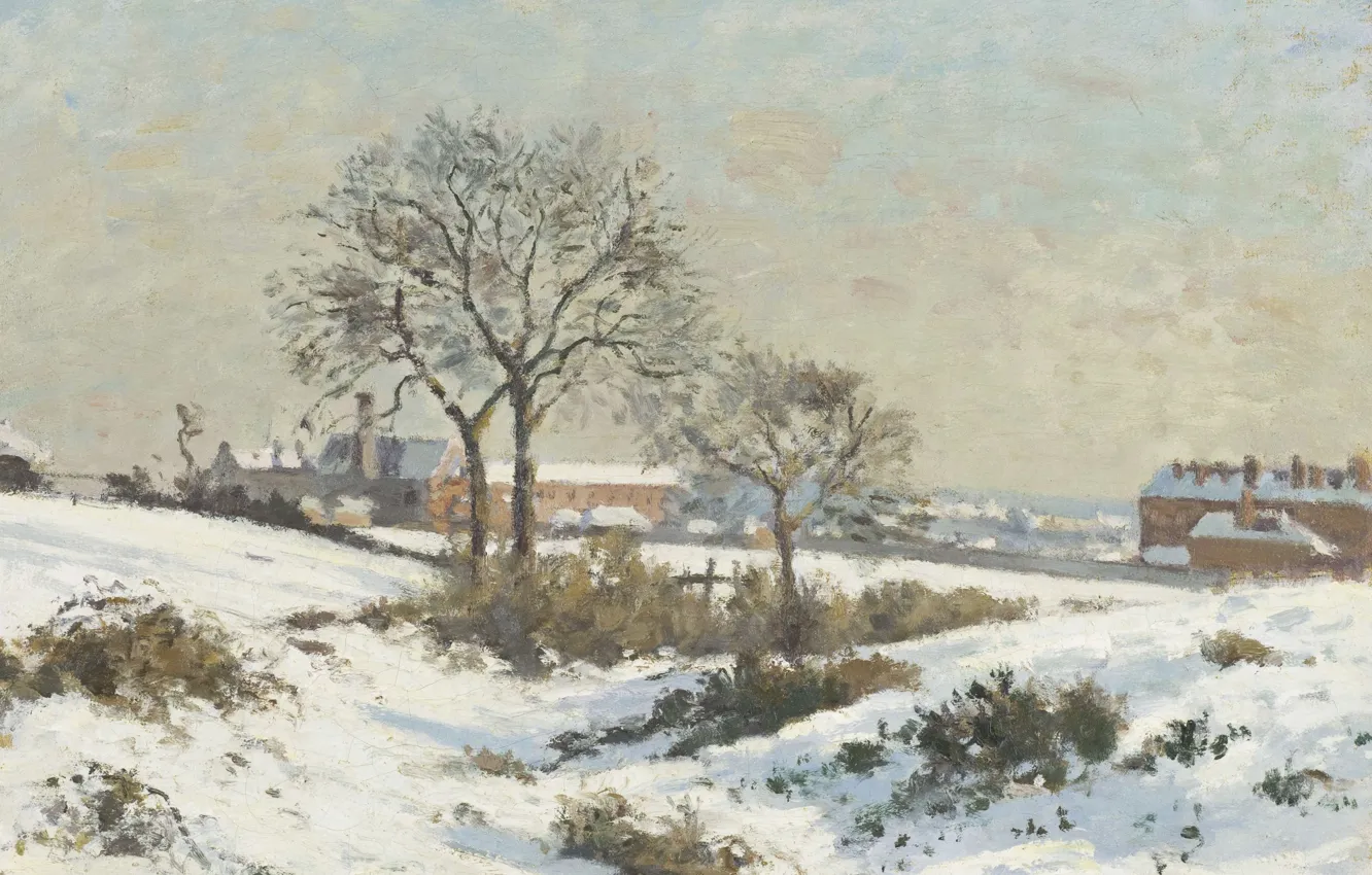 Фото обои зима, картина, Камиль Писсарро, Снежный Пейзаж в Южном Норвуде