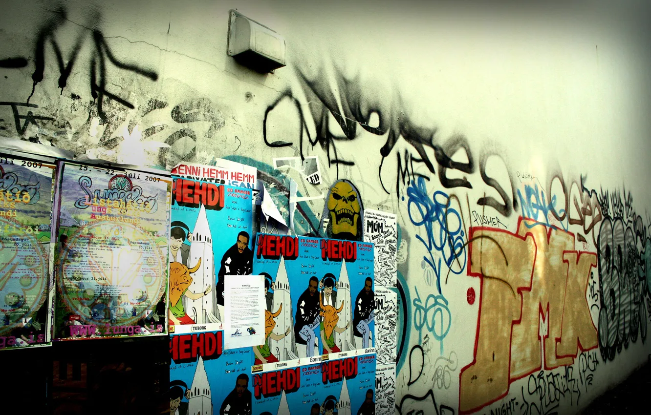 Фото обои город, стиль, фото, фон, стена, обои, граффити, реклама